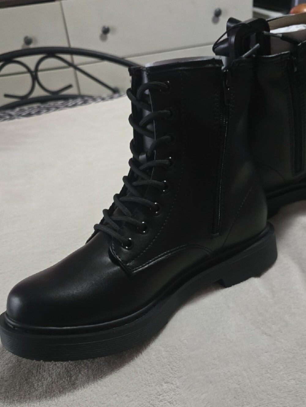 TredSafe Women's Black Lace-Up Combat Boots - Picture 3 of 7